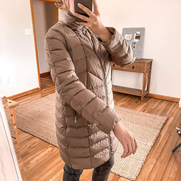 Bogner Chevron Quilted Winter Brown Down Long Designer Outdoor Puffer Coat 8 - Picture 2 of 12